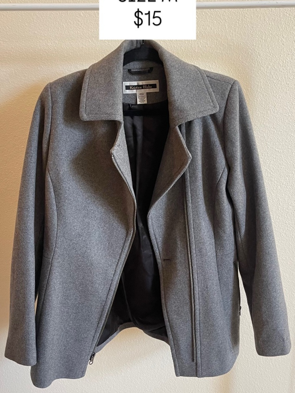 Kristen Blake Gray Asymmetrical Zip Pea Coat